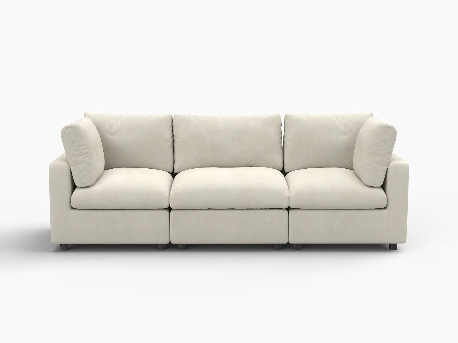 Sofá seccional de 3 plazas Deluxe Cloud beige para espacios pequeños | 3 piezas, tela de chenilla mezcla de lino, fácil de limpiar