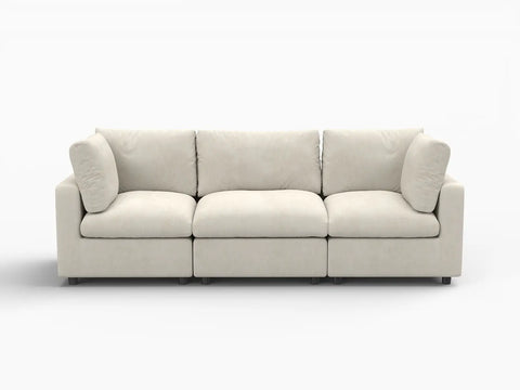 Lounge Cloud Sectional Sofa Covers | Beige Linen-Blend Chenille Sofa Cover for 3-Seater