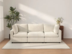 Sofá seccional de 3 plazas Deluxe Cloud beige para espacios pequeños | 3 piezas, tela de chenilla mezcla de lino, fácil de limpiar