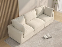 Sofá seccional de 3 plazas Deluxe Cloud beige para espacios pequeños | 3 piezas, tela de chenilla mezcla de lino, fácil de limpiar