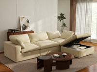Deluxe Cloud 3-Seater Beige Sofa Set | 4-Piece (Includes 1 Ottoman), Velvet Fabric, Washable Cushion Covers