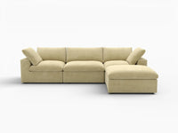 Deluxe Cloud 3-Seater Beige Sofa Set | 4-Piece (Includes 1 Ottoman), Velvet Fabric, Washable Cushion Covers