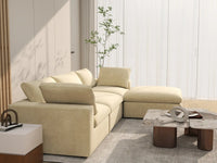 Deluxe Cloud 3-Seater Beige Sofa Set | 4-Piece (Includes 1 Ottoman), Velvet Fabric, Washable Cushion Covers