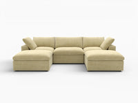 Deluxe Cloud 3-Seater Beige U-Shaped Sectional | 5-Piece (Includes 2 Ottomans), Velvet Fabric, Family Room Seating, Washable Cushion Covers