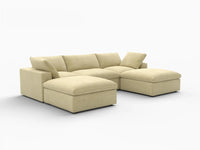 Deluxe Cloud 3-Seater Beige U-Shaped Sectional | 5-Piece (Includes 2 Ottomans), Velvet Fabric, Family Room Seating, Washable Cushion Covers