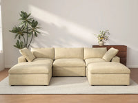 Deluxe Cloud 3-Seater Beige U-Shaped Sectional | 5-Piece (Includes 2 Ottomans), Velvet Fabric, Family Room Seating, Washable Cushion Covers