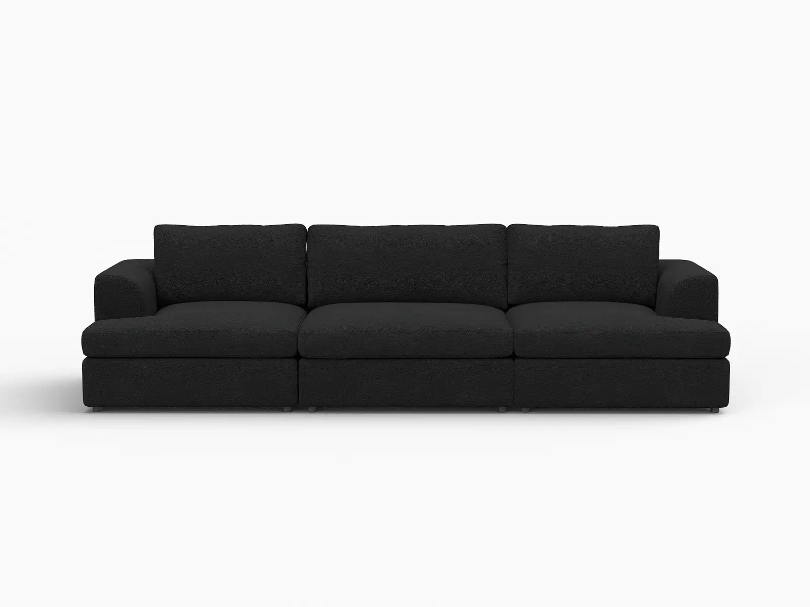 Deluxe Cloud 3-Seater Black Couch Sectional | 3-Piece, Bouclé Sherpa-Like Fabric, Washable Cushion Covers