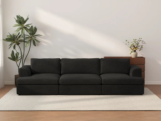 Sofá Seccional de 3 Plazas Negro Deluxe Cloud | 3 Piezas, Tejido Bouclé Tipo Sherpa, Fundas de Cojín Lavables