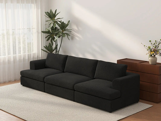 Sofá Seccional de 3 Plazas Negro Deluxe Cloud | 3 Piezas, Tejido Bouclé Tipo Sherpa, Fundas de Cojín Lavables