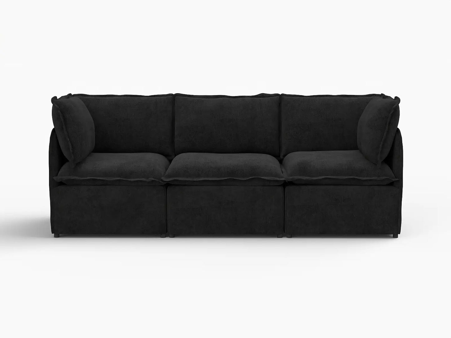 Deluxe Cloud 3-Seater Black Couch Sectional | 3-Piece, Linen Look Poly Fabric, Washable Cushion Covers