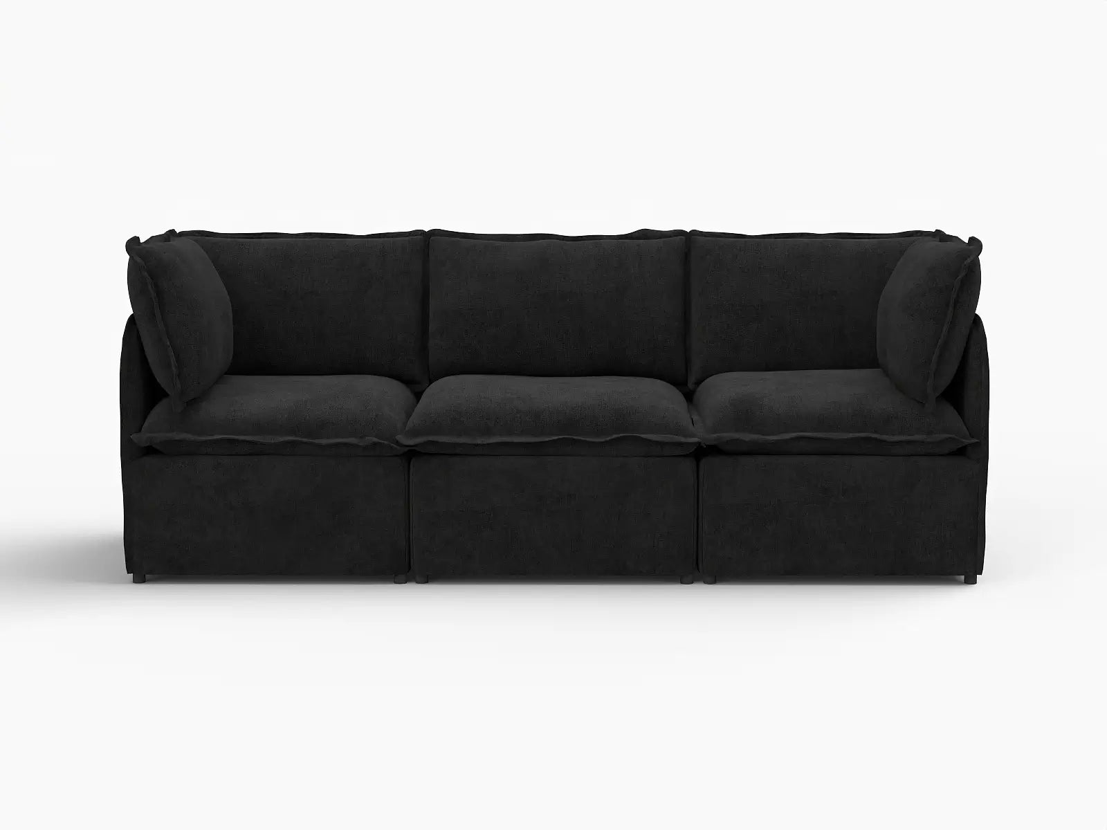 Deluxe Cloud 3-Seater Black Couch Sectional | 3-Piece, Linen Look Poly Fabric, Washable Cushion Covers