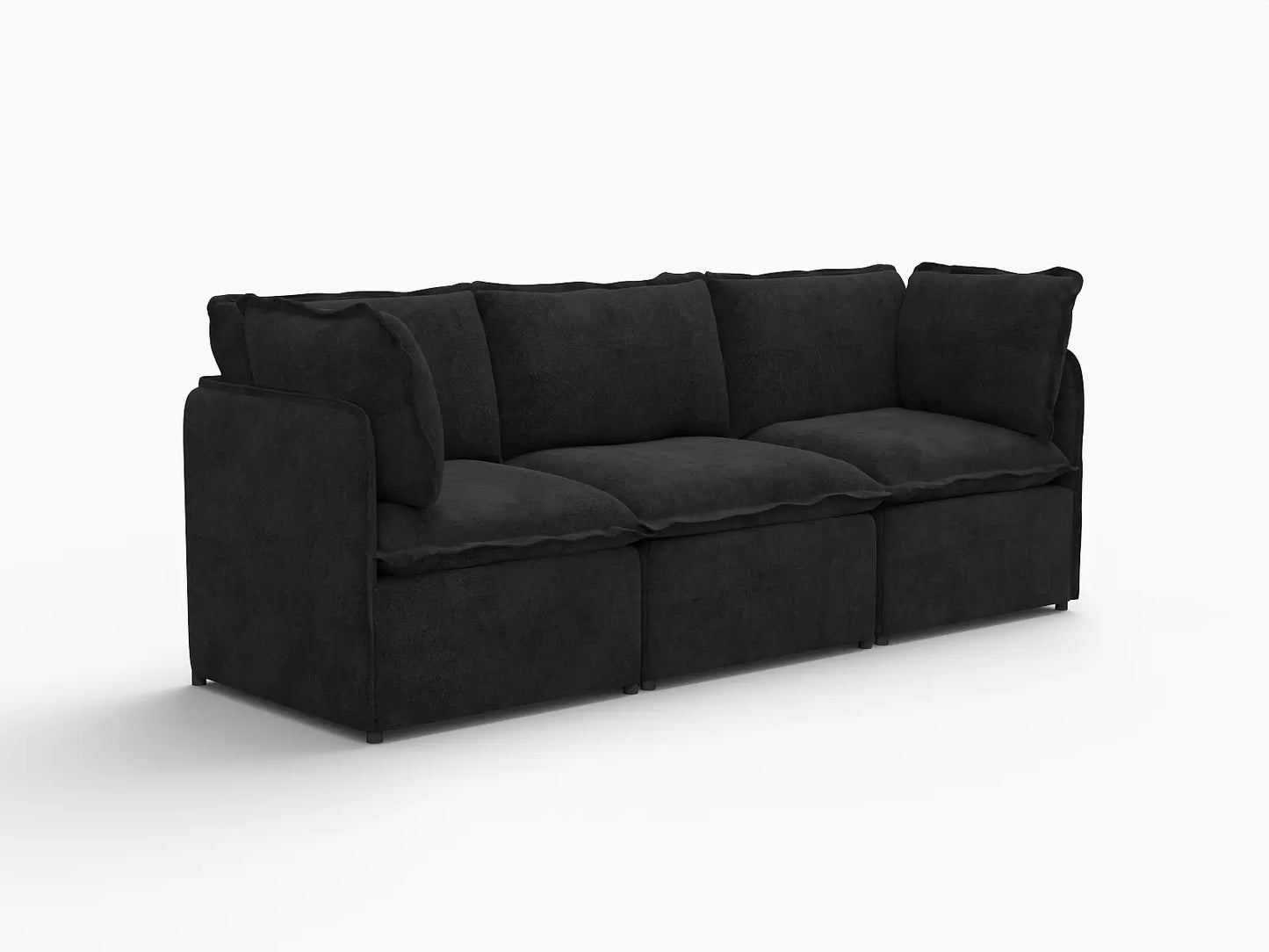 Deluxe Cloud 3-Seater Black Couch Sectional | 3-Piece, Linen Look Poly Fabric, Washable Cushion Covers
