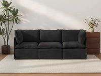 Deluxe Cloud 3-Seater Black Couch Sectional | 3-Piece, Linen Look Poly Fabric, Washable Cushion Covers