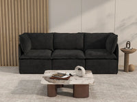 Deluxe Cloud 3-Seater Black Couch Sectional | 3-Piece, Linen Look Poly Fabric, Washable Cushion Covers