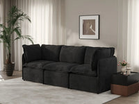 Deluxe Cloud 3-Seater Black Couch Sectional | 3-Piece, Linen Look Poly Fabric, Washable Cushion Covers