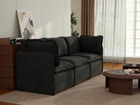 Deluxe Cloud 3-Seater Black Couch Sectional | 3-Piece, Linen Look Poly Fabric, Washable Cushion Covers