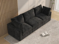 Sofá seccional de 3 plazas Deluxe Cloud negro | 3 piezas, tela de chenilla mezcla de lino, fundas de cojín lavables