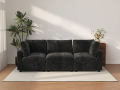 Sofá seccional de 3 plazas Deluxe Cloud negro | 3 piezas, tela de chenilla mezcla de lino, fundas de cojín lavables