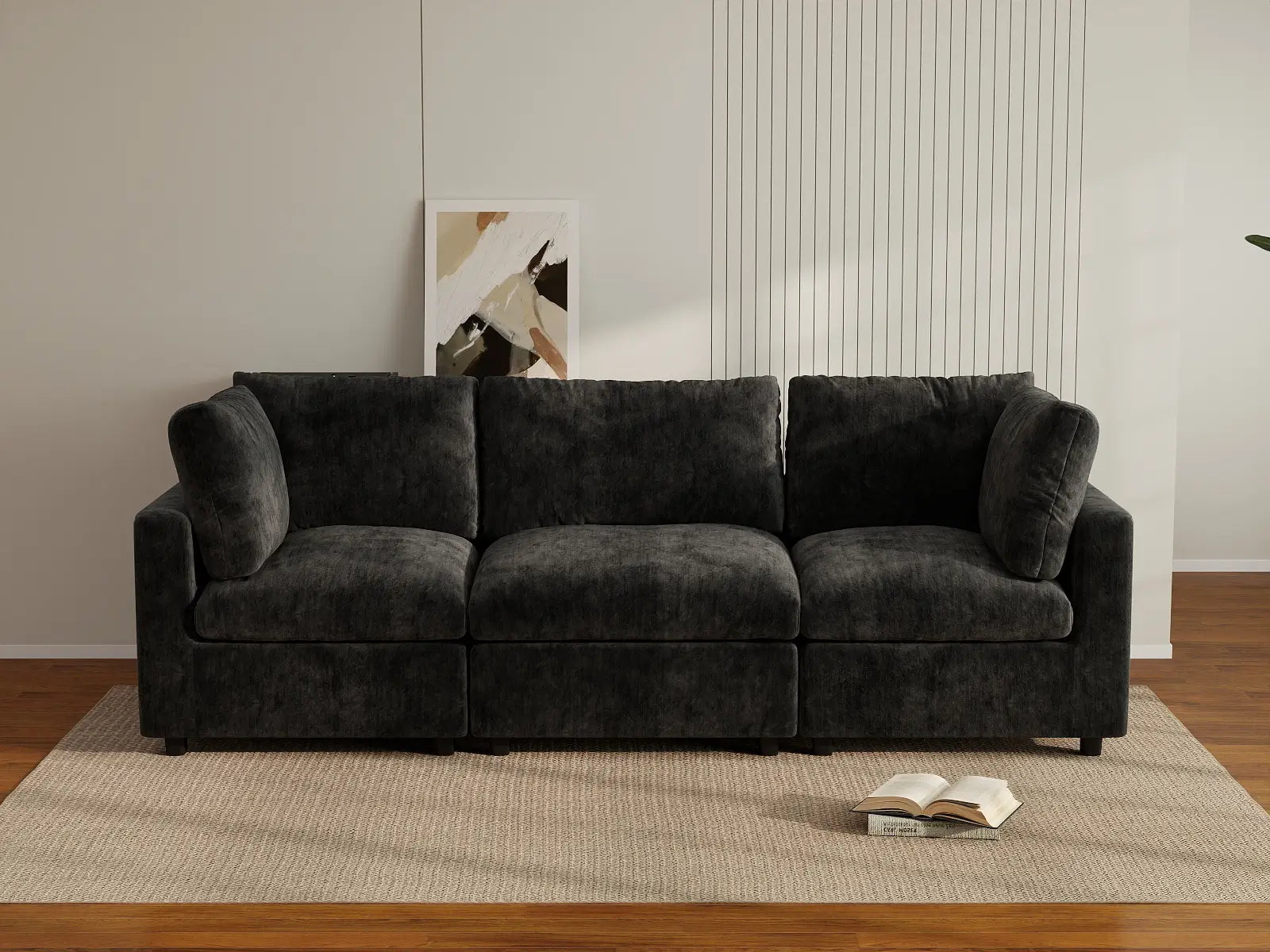 Fundas de sofá seccional Lounge Cloud | Funda de sofá de chenilla de lino negro para 3 plazas