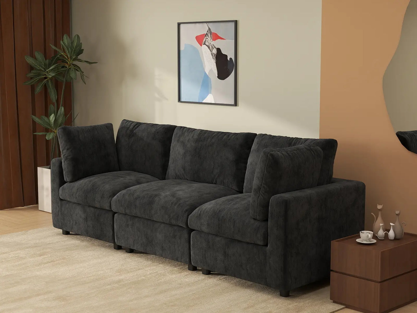 Fundas de sofá seccional Lounge Cloud | Funda de sofá de chenilla de lino negro para 3 plazas
