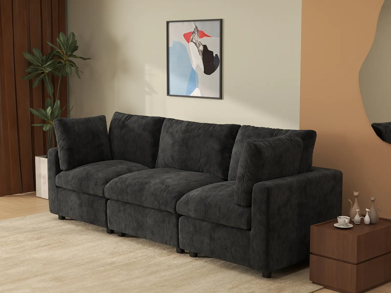 Fundas de sofá seccional Lounge Cloud | Funda de sofá de chenilla de lino negro para 3 plazas