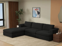 Deluxe Cloud 3-Seater Black L-Shaped Sectional | 4-Piece (Includes 1 Ottoman), Bouclé Sherpa-Like Fabric, Washable Cushion Covers