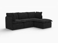 Deluxe Cloud 3-Seater Black L-Shaped Sectional | 4-Piece (Includes 1 Ottoman), Linen Look Poly Fabric, Washable Cushion Covers