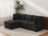 Deluxe Cloud 3-Seater Black L-Shaped Sectional | 4-Piece (Includes 1 Ottoman), Linen Look Poly Fabric, Washable Cushion Covers