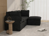 Deluxe Cloud 3-Seater Black L-Shaped Sectional | 4-Piece (Includes 1 Ottoman), Linen Look Poly Fabric, Washable Cushion Covers