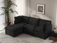 Deluxe Cloud 3-Seater Black L-Shaped Sectional | 4-Piece (Includes 1 Ottoman), Linen Look Poly Fabric, Washable Cushion Covers