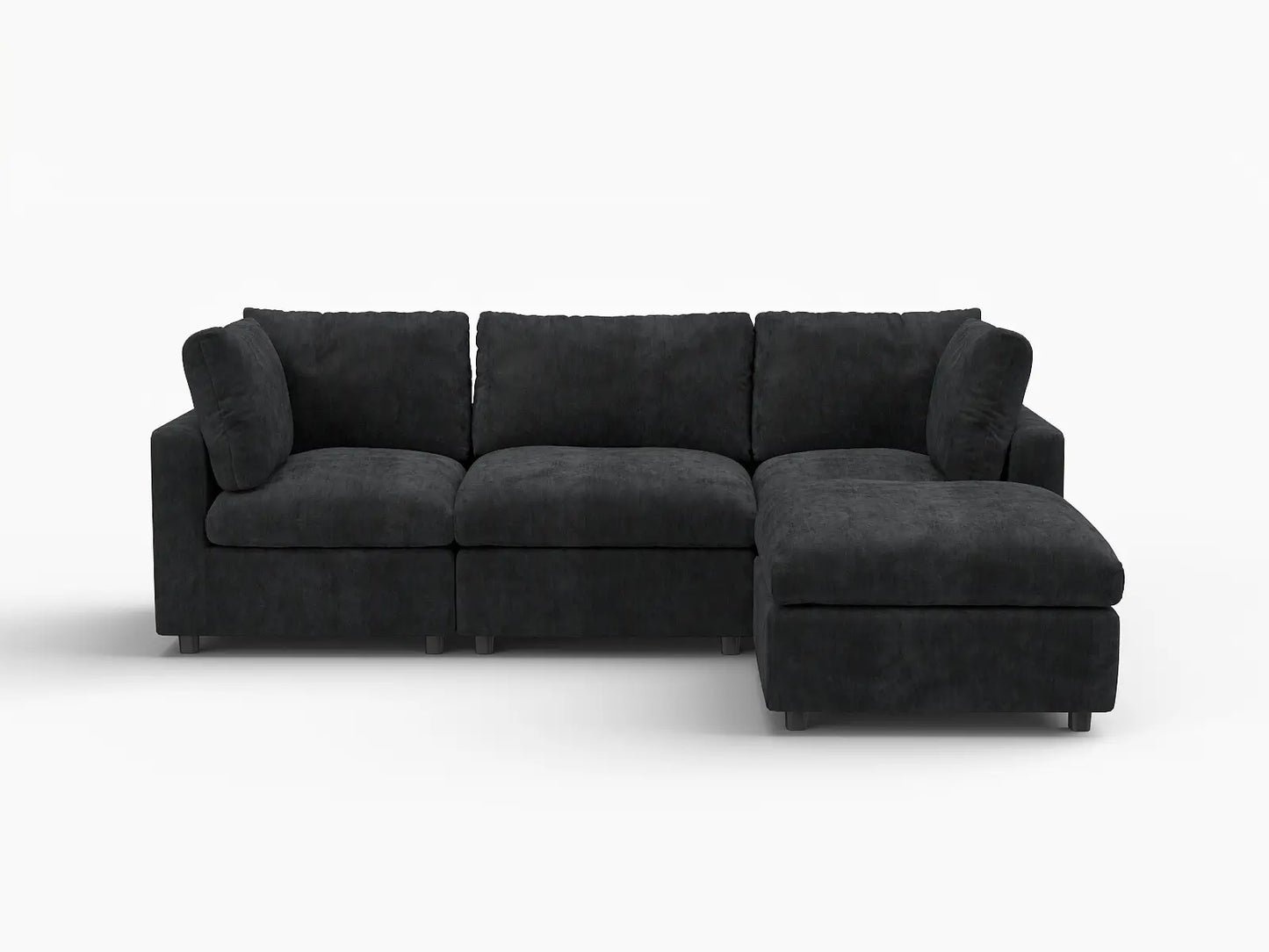 Fundas para sofá seccional Lounge Cloud | Funda de sofá de chenilla de lino-mezcla negra para sofá de 3 plazas con 1 otomana