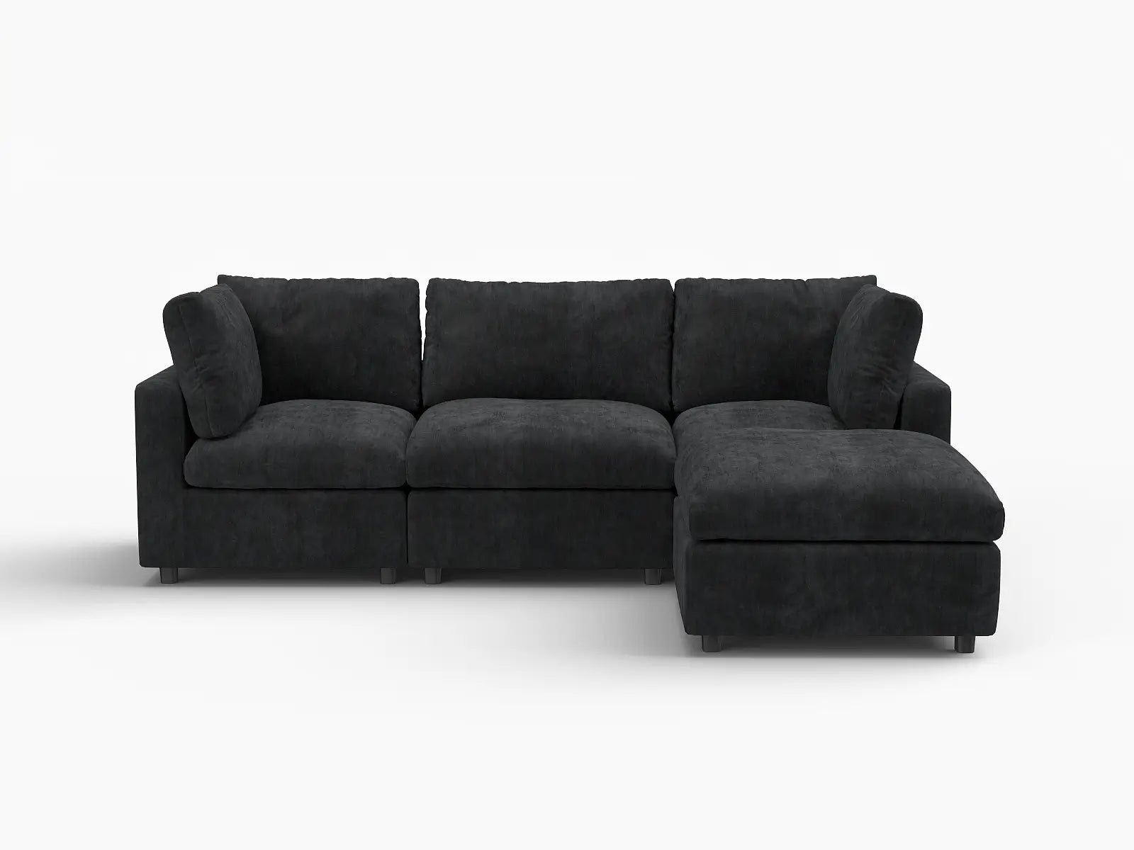 Fundas para sofá seccional Lounge Cloud | Funda de sofá de chenilla de lino-mezcla negra para sofá de 3 plazas con 1 otomana