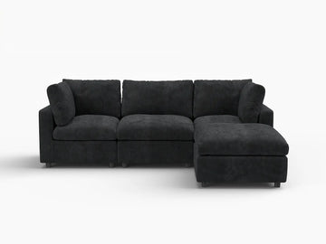Lounge Cloud Sectional Sofa Covers | Black Linen-Blend Chenille Sofa Cover for 3-Seater with 1-Ottoman