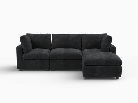Lounge Cloud Sectional Sofa Covers | Black Linen-Blend Chenille Sofa Cover for 3-Seater with 1-Ottoman