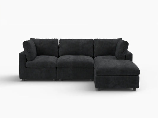 Fundas para sofá seccional Lounge Cloud | Funda de sofá de chenilla de lino-mezcla negra para sofá de 3 plazas con 1 otomana