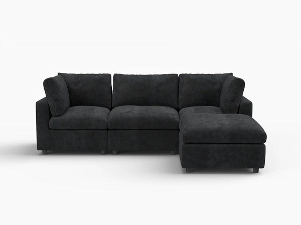 Fundas para sofá seccional Lounge Cloud | Funda de sofá de chenilla de lino-mezcla negra para sofá de 3 plazas con 1 otomana