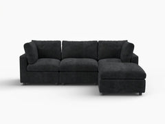 Fundas para sofá seccional Lounge Cloud | Funda de sofá de chenilla de lino-mezcla negra para sofá de 3 plazas con 1 otomana