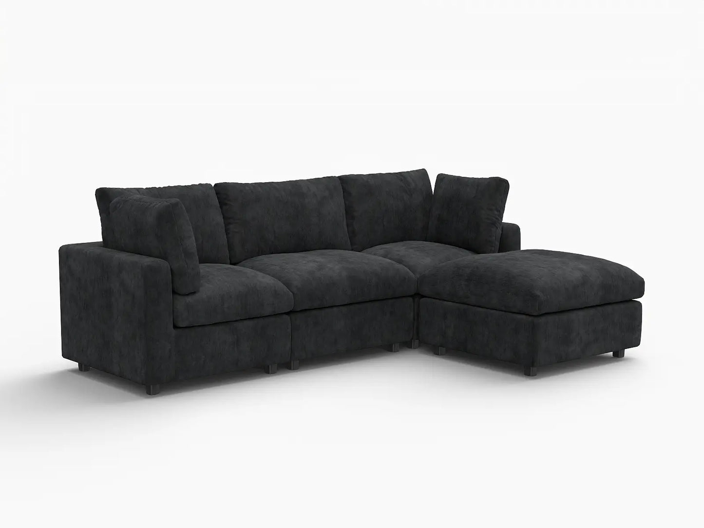 Fundas para sofá seccional Lounge Cloud | Funda de sofá de chenilla de lino-mezcla negra para sofá de 3 plazas con 1 otomana