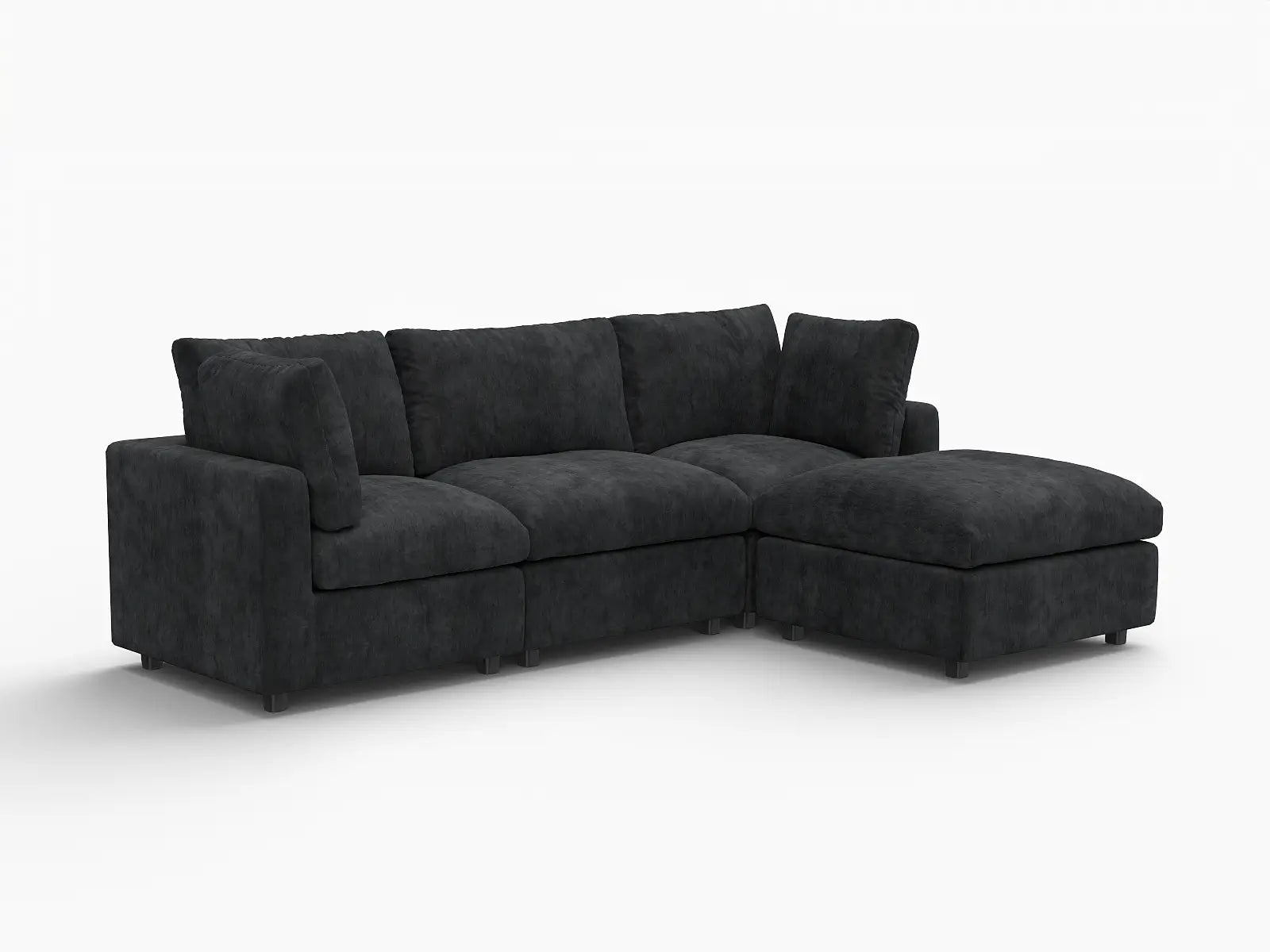 Fundas para sofá seccional Lounge Cloud | Funda de sofá de chenilla de lino-mezcla negra para sofá de 3 plazas con 1 otomana