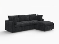Fundas para sofá seccional Lounge Cloud | Funda de sofá de chenilla de lino-mezcla negra para sofá de 3 plazas con 1 otomana