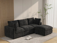 Fundas para sofá seccional Lounge Cloud | Funda de sofá de chenilla de lino-mezcla negra para sofá de 3 plazas con 1 otomana