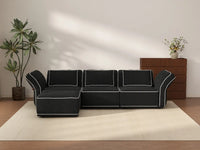 Deluxe Cloud 3-Seater Black Large Space L-Shaped Sectional | 4-Piece (Includes 1 Ottoman), Bouclé Sherpa-Like Fabric, Easy To Clean