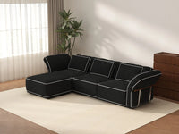 Deluxe Cloud 3-Seater Black Large Space L-Shaped Sectional | 4-Piece (Includes 1 Ottoman), Bouclé Sherpa-Like Fabric, Easy To Clean