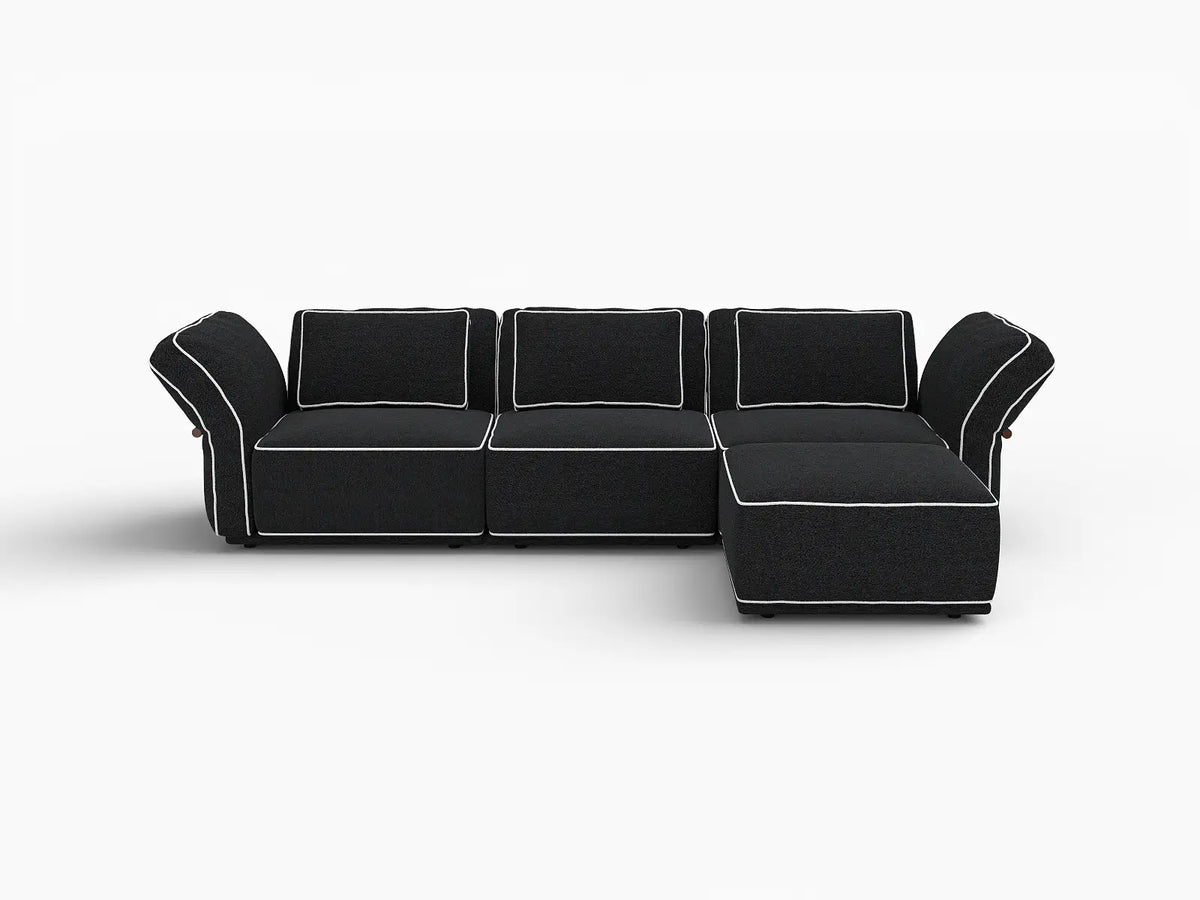 Deluxe Cloud 3-Seater Black Large Space L-Shaped Sectional | 4-Piece (Includes 1 Ottoman), Bouclé Sherpa-Like Fabric, Easy To Clean