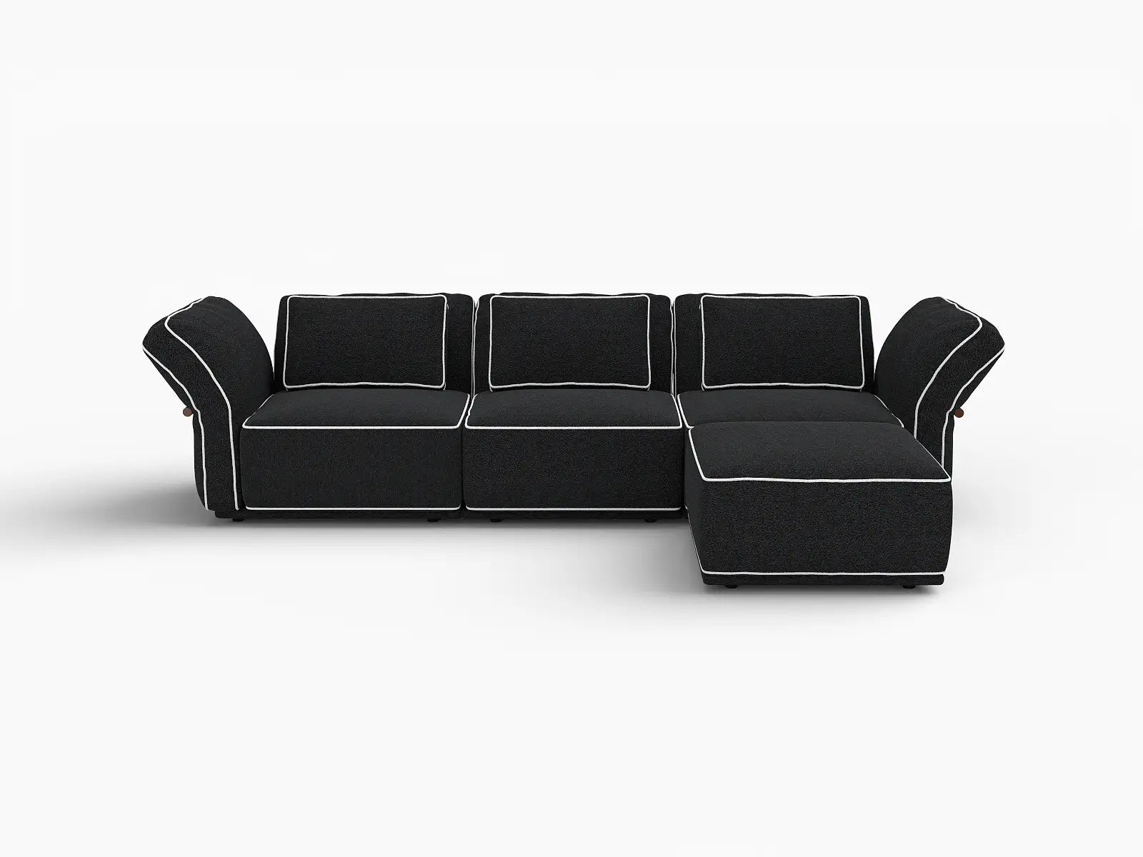 Deluxe Cloud 3-Seater Black Large Space L-Shaped Sectional | 4-Piece (Includes 1 Ottoman), Bouclé Sherpa-Like Fabric, Easy To Clean