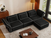 Deluxe Cloud 3-Seater Black Large Space L-Shaped Sectional | 4-Piece (Includes 1 Ottoman), Bouclé Sherpa-Like Fabric, Easy To Clean