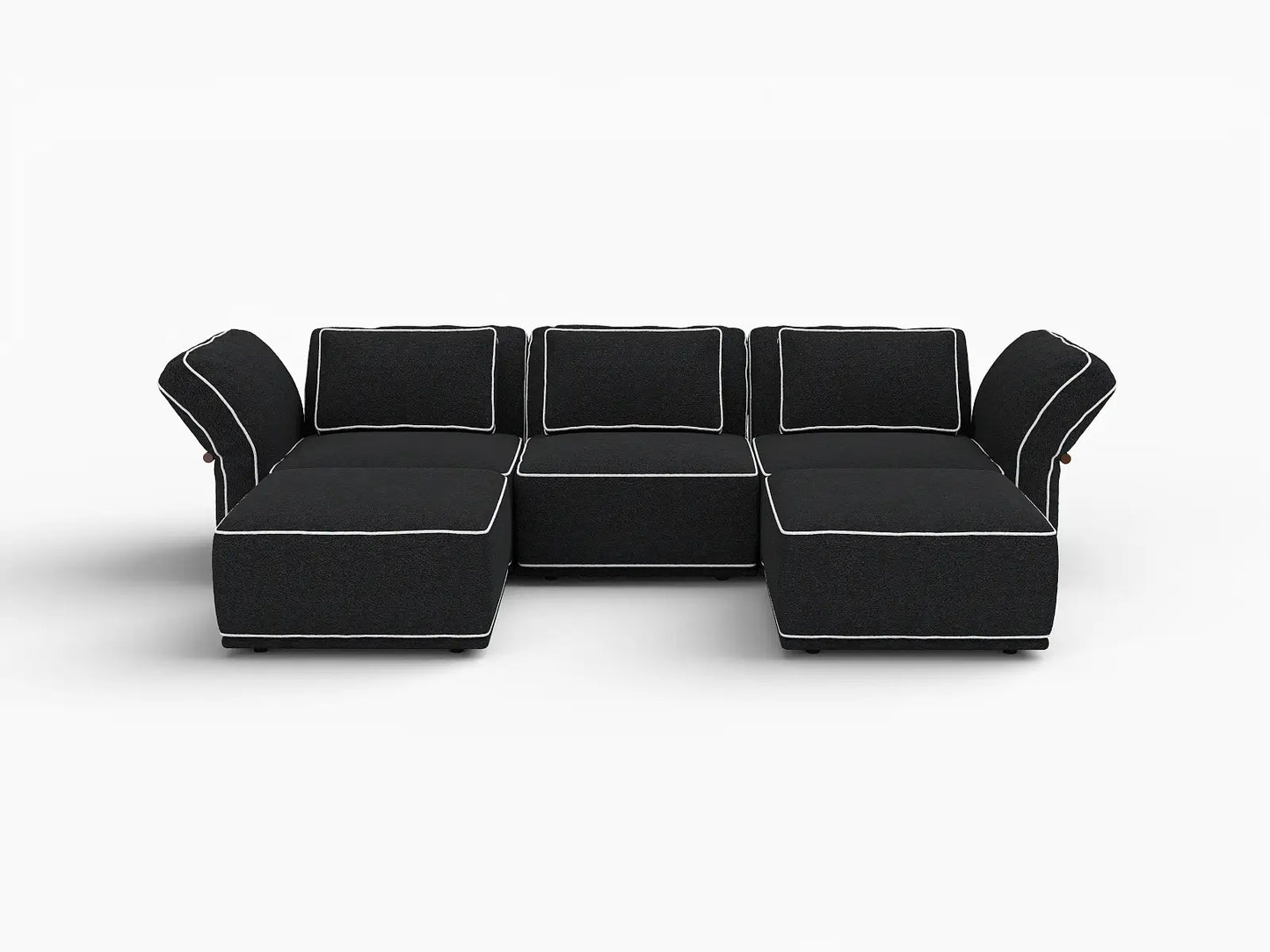 Deluxe Cloud 3-Seater Black Large Space U-Shaped Sectional | 5-Piece (Includes 2 Ottomans), Bouclé Sherpa-Like Fabric, Easy To Clean