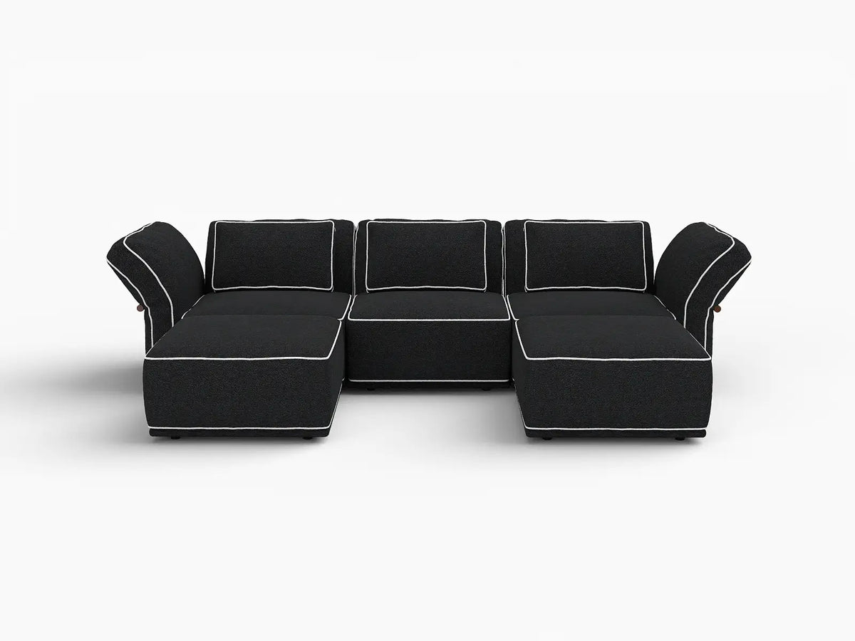 Deluxe Cloud 3-Seater Black Large Space U-Shaped Sectional | 5-Piece (Includes 2 Ottomans), Bouclé Sherpa-Like Fabric, Easy To Clean