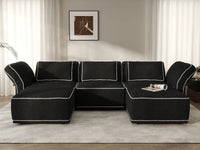 Deluxe Cloud 3-Seater Black Large Space U-Shaped Sectional | 5-Piece (Includes 2 Ottomans), Bouclé Sherpa-Like Fabric, Easy To Clean