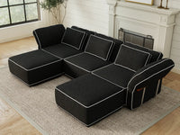 Deluxe Cloud 3-Seater Black Large Space U-Shaped Sectional | 5-Piece (Includes 2 Ottomans), Bouclé Sherpa-Like Fabric, Easy To Clean